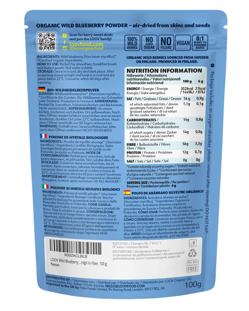 LOOV BIO divoká borůvka sušená vzduchem bohatá na vlákninu 100 g
